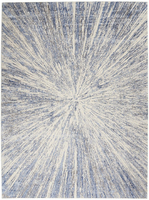 8' X 11' Cream Gray And Blue Abstract Non Skid Area Rug