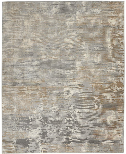 8' X 10' Beige Gray And Light Taupe Abstract Distressed Area Rug