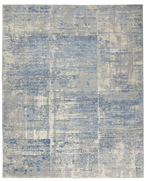 8' X 10' Ivory Blue And Gray Abstract Distressed Area Rug