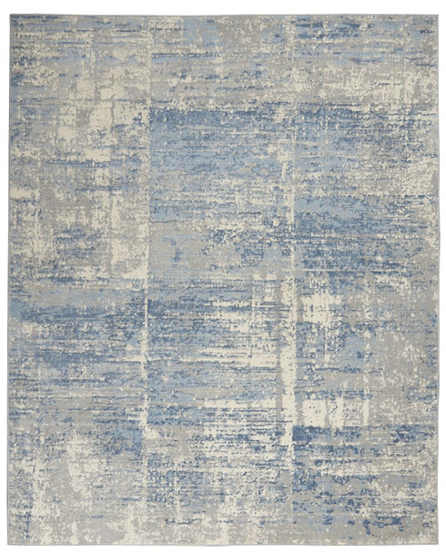 8' X 10' Ivory Blue And Gray Abstract Distressed Area Rug