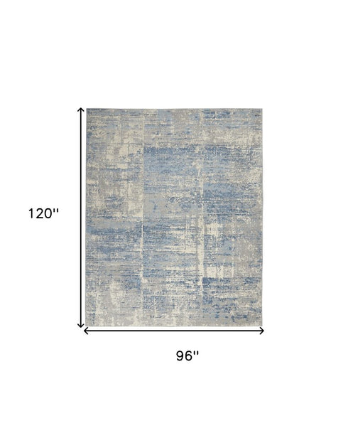 8' X 10' Ivory Blue And Gray Abstract Distressed Area Rug