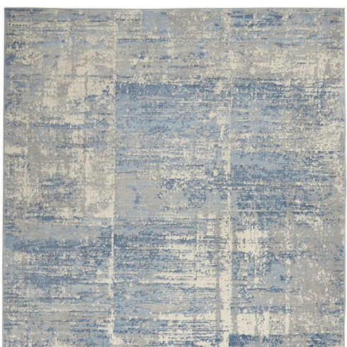 8' X 10' Ivory Blue And Gray Abstract Distressed Area Rug