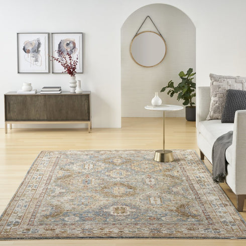 8' X 10' Navy Blue Geometric Distressed Area Rug