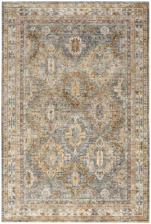 8' X 10' Navy Blue Geometric Distressed Area Rug