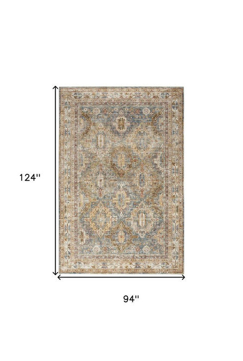 8' X 10' Navy Blue Geometric Distressed Area Rug