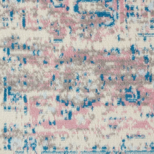 9' X 12' Ivory and Blue Floral Medallion Distressed Non Skid Area Rug