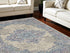 9' X 12' Ivory and Blue Floral Medallion Distressed Non Skid Area Rug