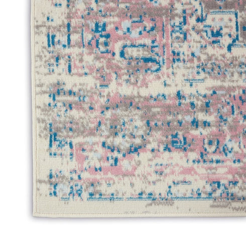 9' X 12' Ivory and Blue Floral Medallion Distressed Non Skid Area Rug