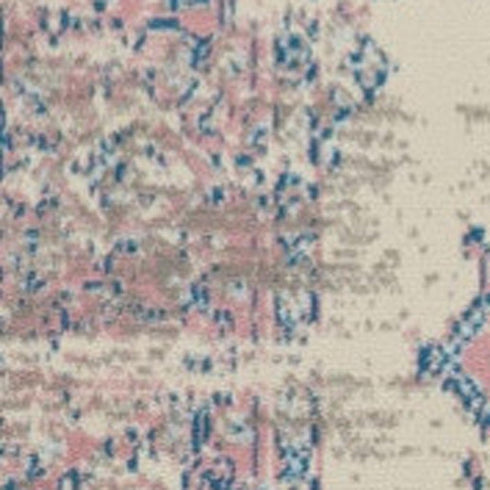 9' X 12' Ivory and Blue Floral Medallion Distressed Non Skid Area Rug