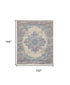 9' X 12' Ivory and Blue Floral Medallion Distressed Non Skid Area Rug