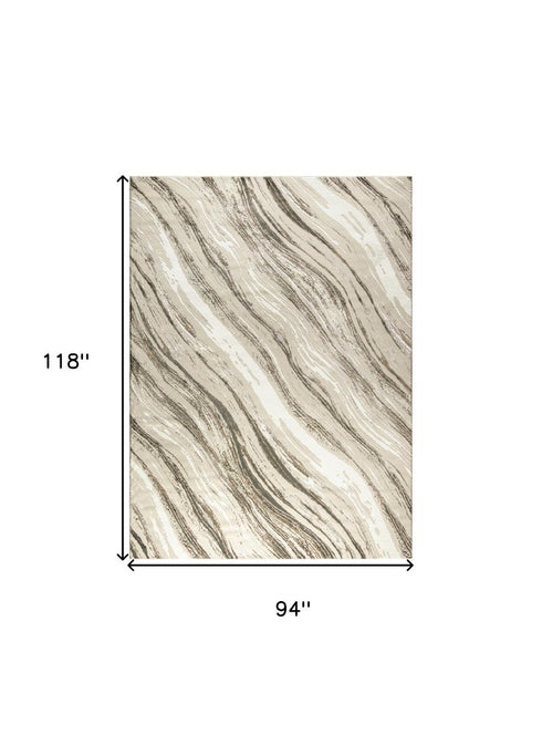 9' X 12' Beige Black and Gray Abstract Non Skid Area Rug