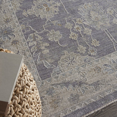 5' X 8' Ivory and Gray Floral Power Loom Area Rug