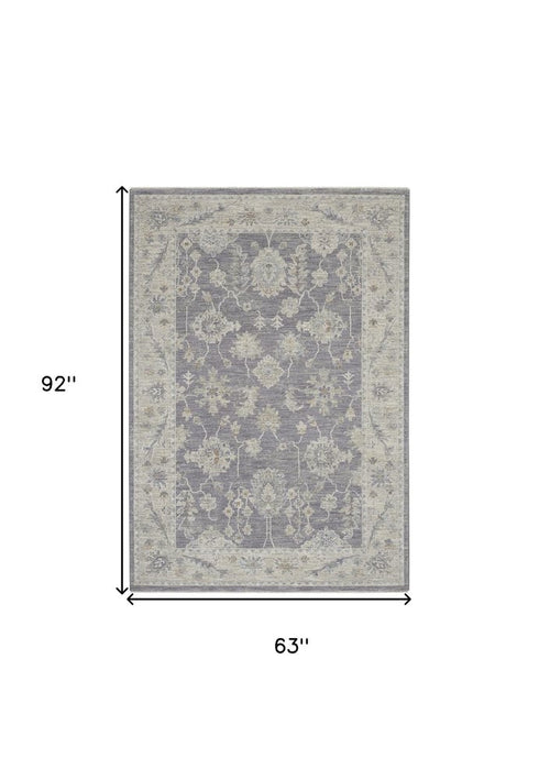 5' X 8' Ivory and Gray Floral Power Loom Area Rug