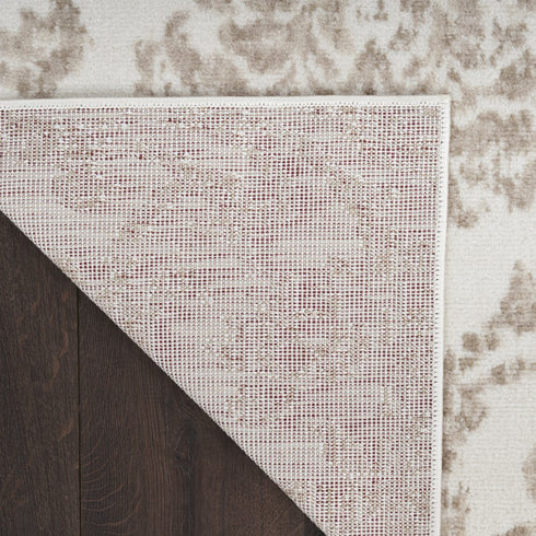 8' X 10' Beige and Ivory Damask Distressed Non Skid Area Rug