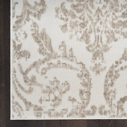 8' X 10' Beige and Ivory Damask Distressed Non Skid Area Rug