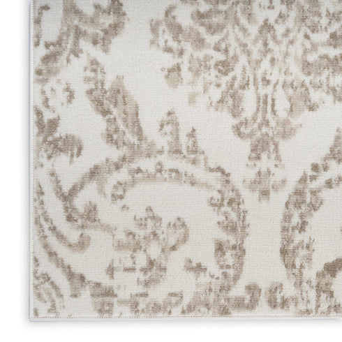 8' X 10' Beige and Ivory Damask Distressed Non Skid Area Rug