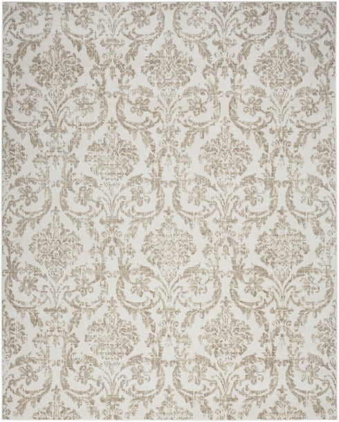 8' X 10' Beige and Ivory Damask Distressed Non Skid Area Rug