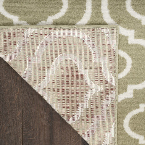 8' X 10' Olive Green and Ivory Trellis Non Skid Area Rug
