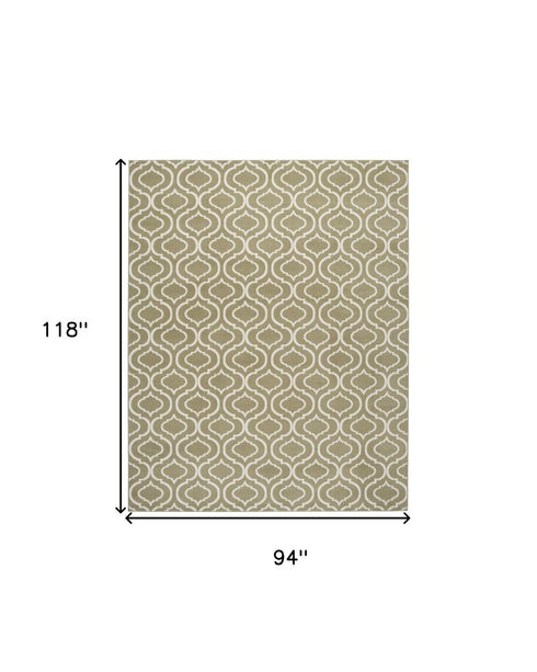 8' X 10' Olive Green and Ivory Trellis Non Skid Area Rug