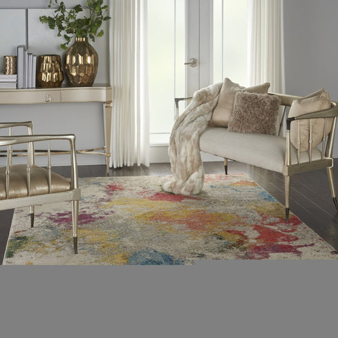 7' X 10' Ivory Abstract Power Loom Area Rug