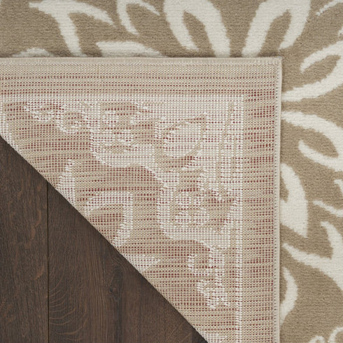 8' X 10' Taupe and Ivory Floral Non Skid Area Rug