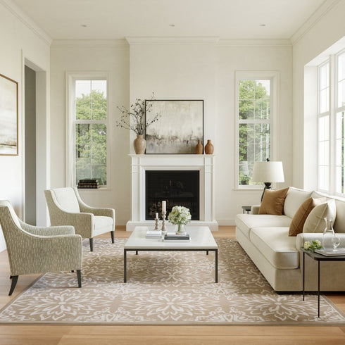 8' X 10' Taupe and Ivory Floral Non Skid Area Rug
