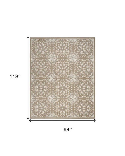 8' X 10' Taupe and Ivory Floral Non Skid Area Rug