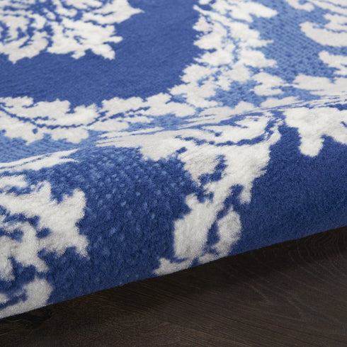 8' X 10' Blue and Ivory Damask Distressed Non Skid Area Rug