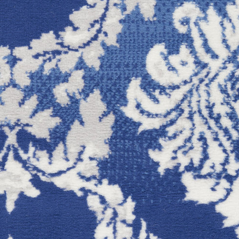 8' X 10' Blue and Ivory Damask Distressed Non Skid Area Rug