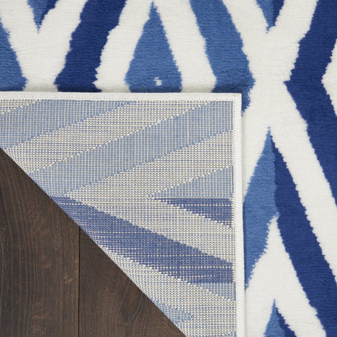 8' X 12' Ivory and Blue Geometric Distressed Non Skid Area Rug