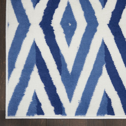 8' X 12' Ivory and Blue Geometric Distressed Non Skid Area Rug