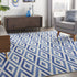 8' X 12' Ivory and Blue Geometric Distressed Non Skid Area Rug