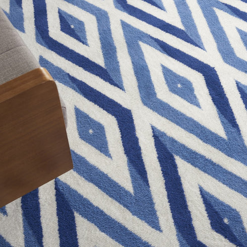 8' X 12' Ivory and Blue Geometric Distressed Non Skid Area Rug