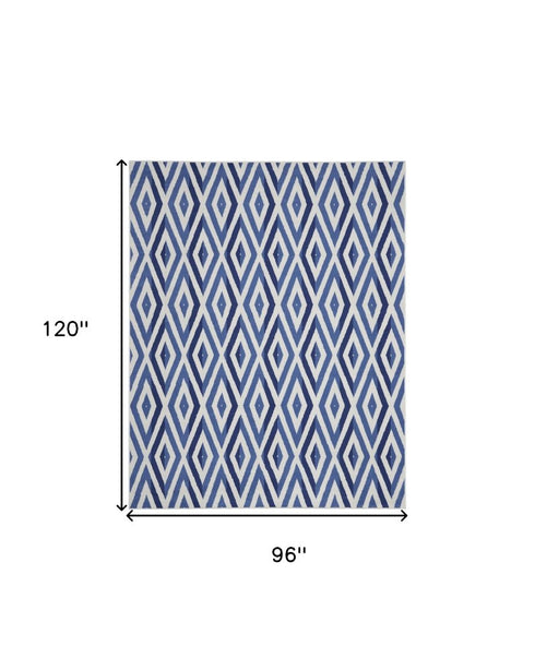 8' X 12' Ivory and Blue Geometric Distressed Non Skid Area Rug