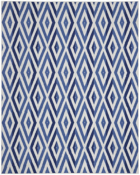 8' X 12' Ivory and Blue Geometric Distressed Non Skid Area Rug