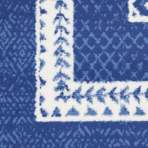8' X 10' Blue And Ivory Geometric Distressed Area Rug