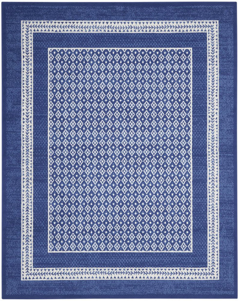 8' X 10' Blue And Ivory Geometric Distressed Area Rug