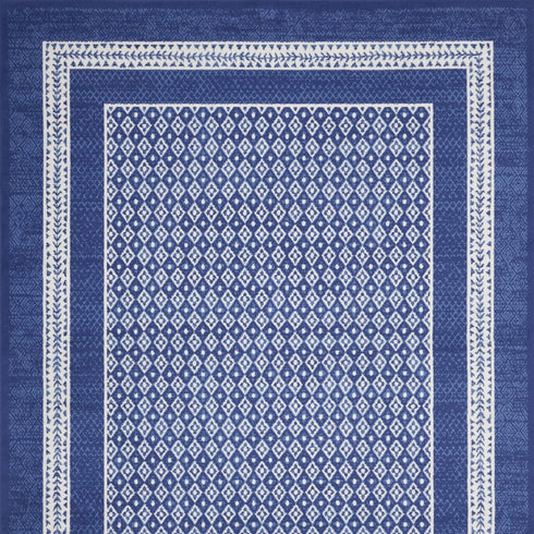 8' X 10' Blue And Ivory Geometric Distressed Area Rug