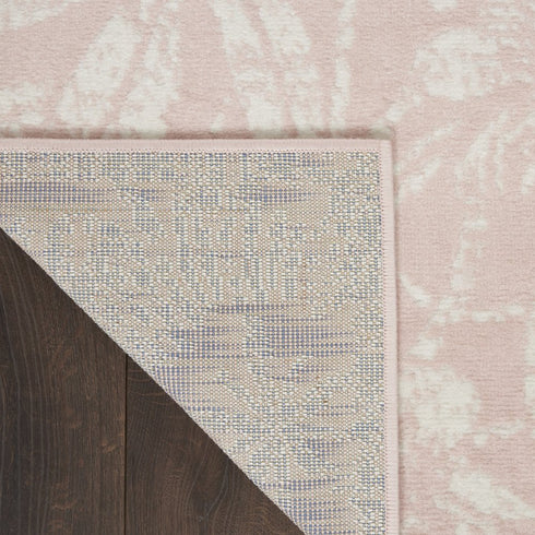 8' X 12' Pink and Ivory Floral Distressed Non Skid Area Rug