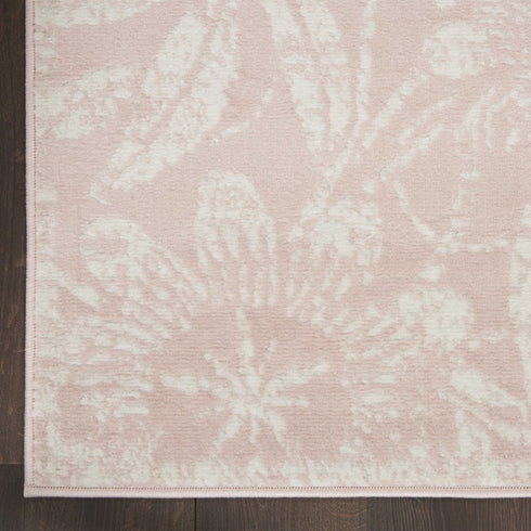 8' X 12' Pink and Ivory Floral Distressed Non Skid Area Rug