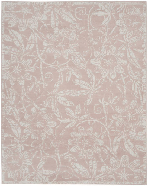 8' X 12' Pink and Ivory Floral Distressed Non Skid Area Rug