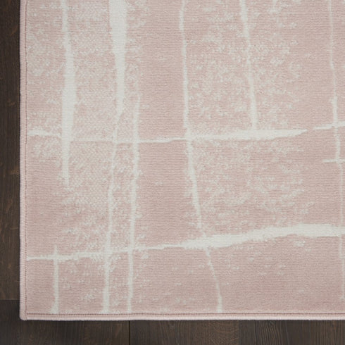 8' X 10' Pink And Ivory Abstract Distressed Area Rug