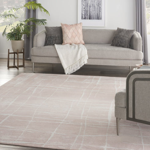 8' X 10' Pink And Ivory Abstract Distressed Area Rug