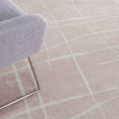 8' X 10' Pink And Ivory Abstract Distressed Area Rug