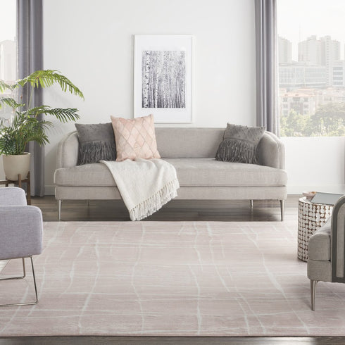 8' X 10' Pink And Ivory Abstract Distressed Area Rug