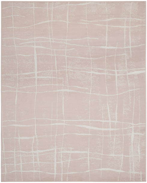 8' X 10' Pink And Ivory Abstract Distressed Area Rug