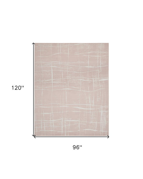 8' X 10' Pink And Ivory Abstract Distressed Area Rug