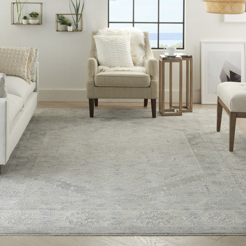 8' X 10' Ivory and Gray Floral Power Loom Area Rug