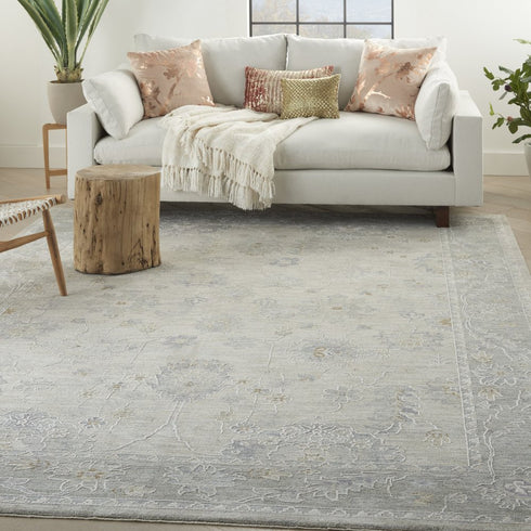 8' X 10' Ivory and Gray Floral Power Loom Area Rug
