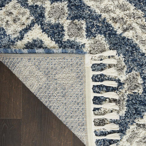 5' X 8' Denim Blue And Ivory Geometric Shag Non Skid Area Rug